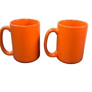 Plain Orange Ceramic Hot Cold Coffee Tea Mug Cup Size 3.25" x 5" Set Of 2
